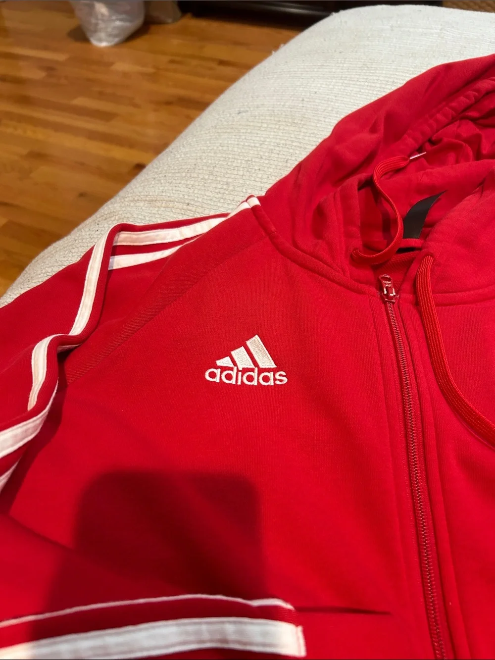 adidas Men’s Red Arsenal Full-Zip Hoodie with White Stripes